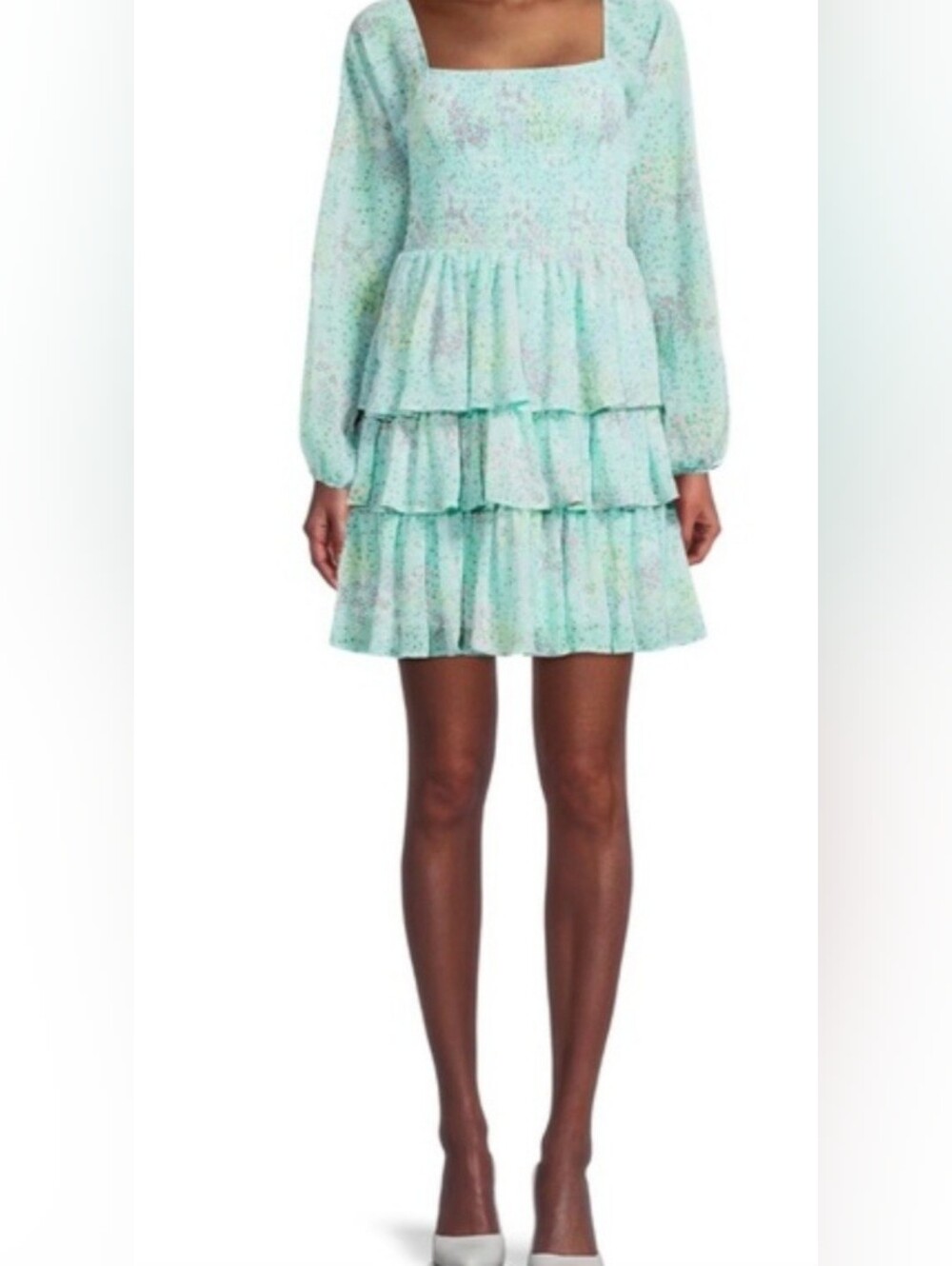 NYC Mint Green Tiered Long-Sleeve Midi Dress